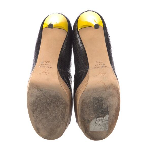 Giuseppe Zanotti Black Red Yellow Leather Snake Peep Toe Platform Shoe EU 37.5 - Picture 5 of 5